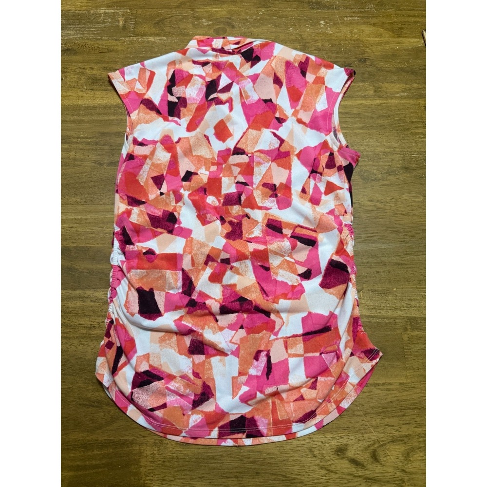 APT. 9 Blouse, Women's Petite Small, Orange Pink White Black Short Sleeve V-neck - Picture 2 of 6